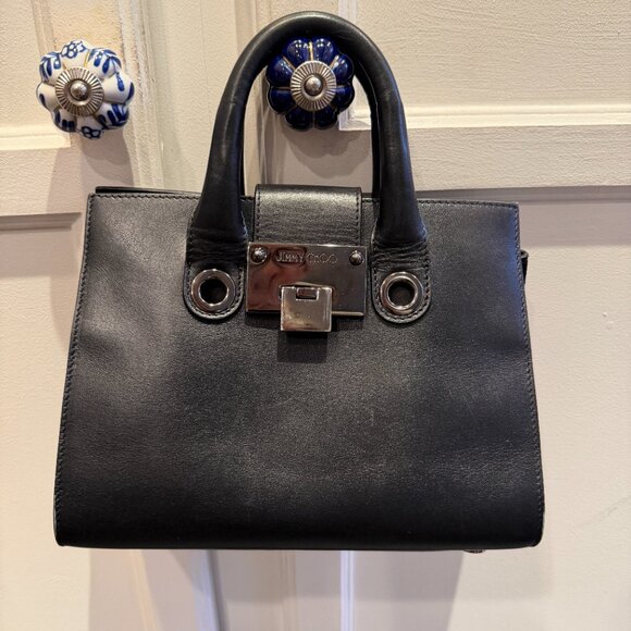 Jimmy Choo Riley Small Black Leather Suede Crossbody Purse COA incl. - Picture 1 of 16